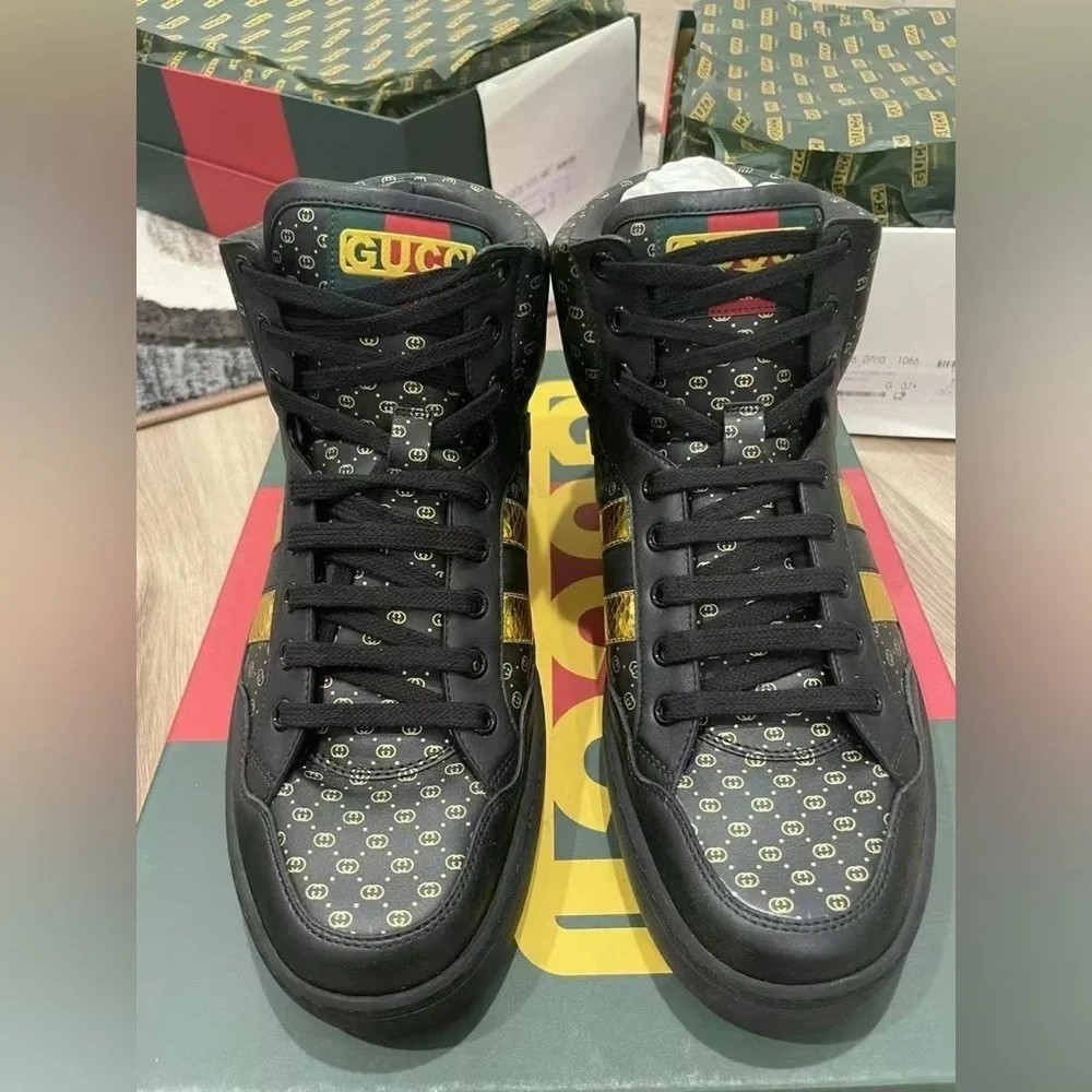 Authentic Gucci x Dapper Dan Mens Black High Top Sneaker Shoes Size 7.5 NIB